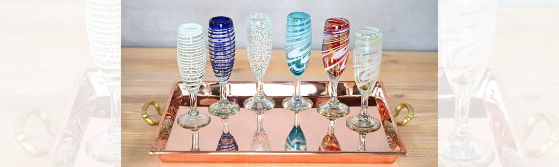 art glass - champagne flutes - recycled glassware