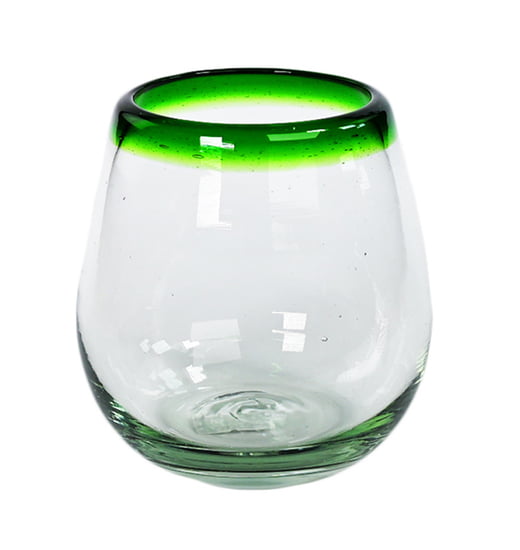11oz Stemless Wine Glass, Green Rim, Set of 4