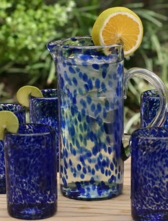 Glass pitcher, 'Dotted Blue'