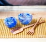 Handblown Patterned Blue Recycled Glass Bowls (Set of 2), "Flavors in Blue"