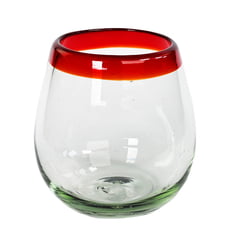 11oz Stemless Wine Glass, Red Rim, Set of 4