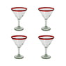 MG016 - 14oz Martini Glass, Red Rim, Set of 4 - Hand Blown Recycled Glass From Mexico