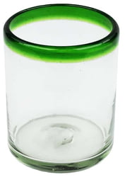 12oz Double Old Fashion, Green Rim, Set of 4