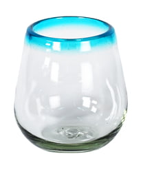 11oz Stemless Wine Glass, Aqua Rim, Set of 4