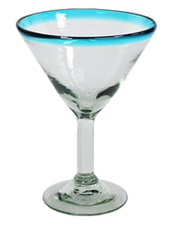 14oz Martini Glass, Aqua Rim, Set of 4