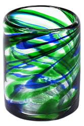 12oz Double Old Fashion, Blue and Green Swirl, Set of 4