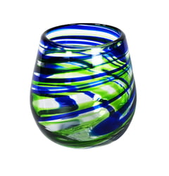 11oz Stemless Wine Glass, Blue and Green Swirl, Set of 4