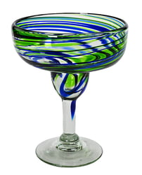 14oz Margarita Glass, Blue and Green Swirl, Set of 4
