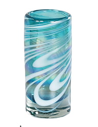 MG059 - 2 oz Shot Glass, Aqua Swirl, Set of 6 - Hand-Blown Recycled Glass From Mexico