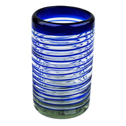 MG065 - 16oz Tumbler, Cobalt Blue Vortex, Set of 4 - Hand Blown Recycled Glass From Mexico