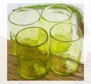 4 Handblown Golden Lime Recycled Glass Juice Glasses 8 Oz