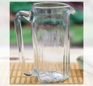 Blown recycled glass pitcher, 'Garden Relaxation'