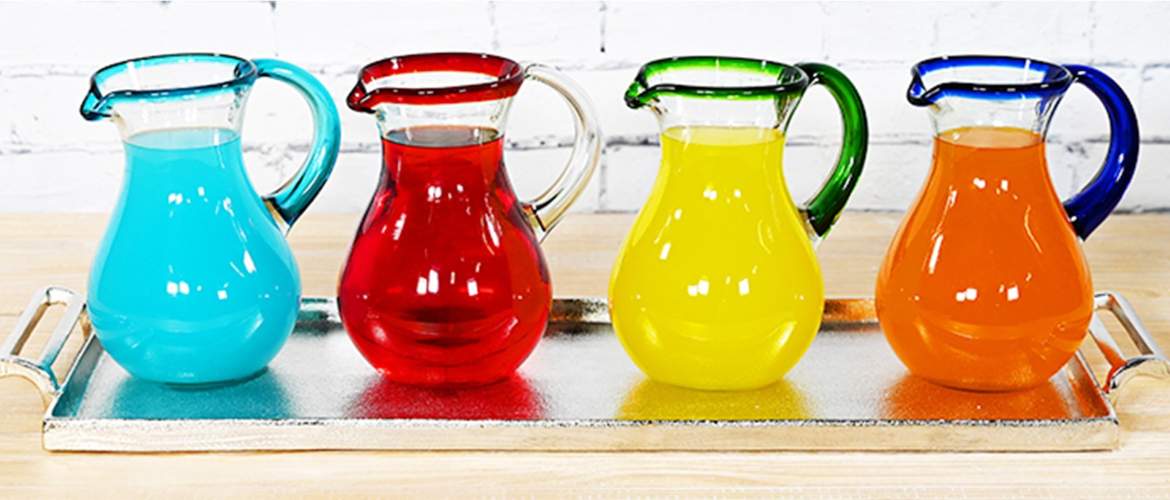 Cobalt Blue Rim Hand Made Glass Pitcher