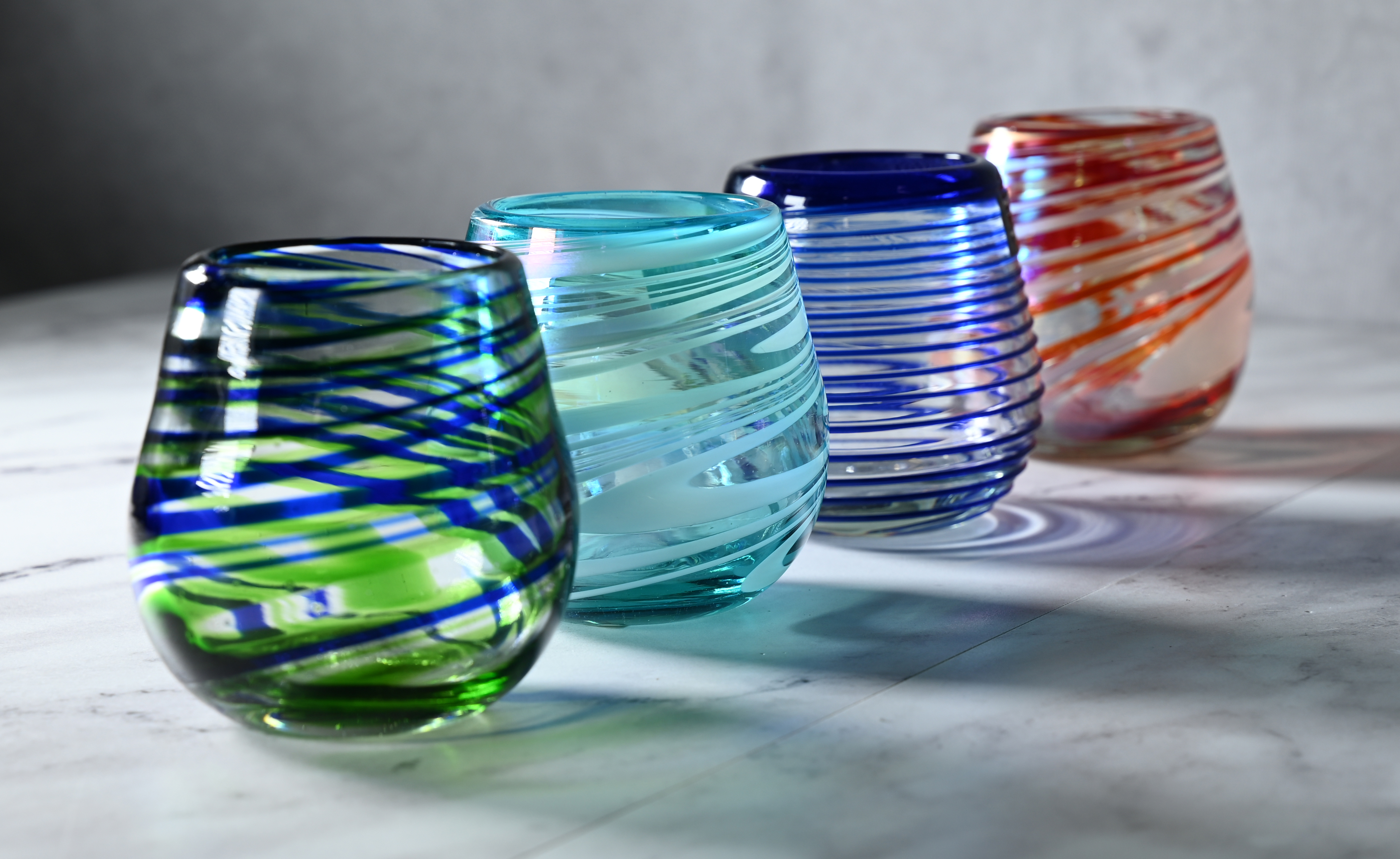 hand blown mexican stemless wine glasses